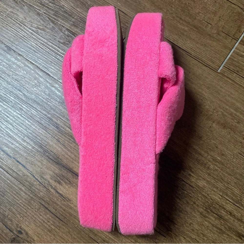 aerie Bright Pink Knotted Terry Platform Slides 10